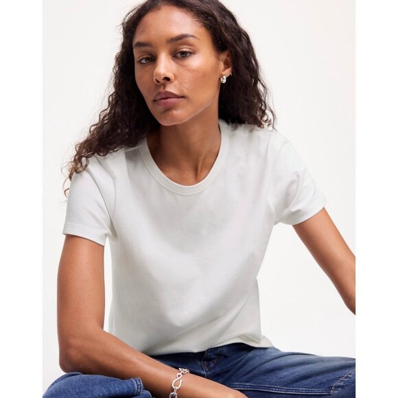 Madewell Cotton Perfect Crewneck Tee Women's Size XS Eyelet White Minimalist NWT - Picture 3 of 16